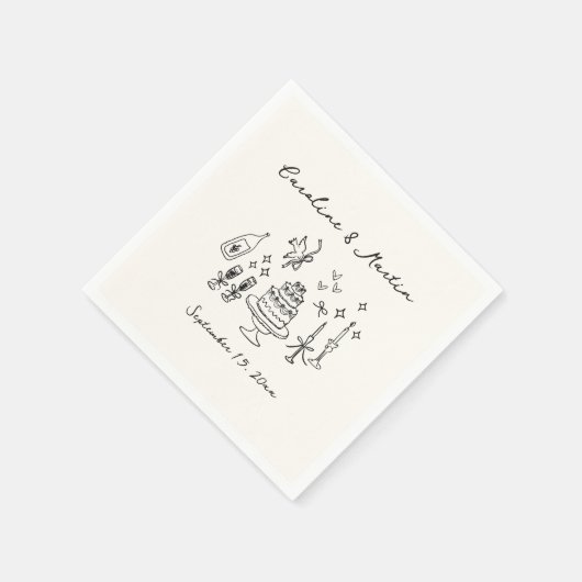 Whimsical, handgetekende bruiloft servet (Hoek)