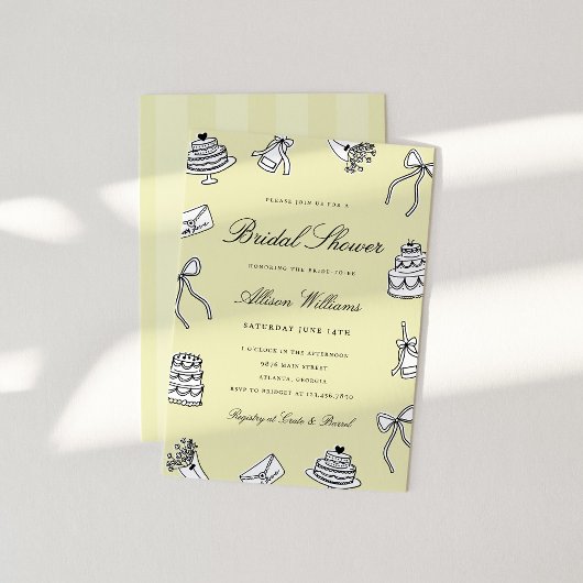 Whimsical handgetekende bruiloftsborrel kaart