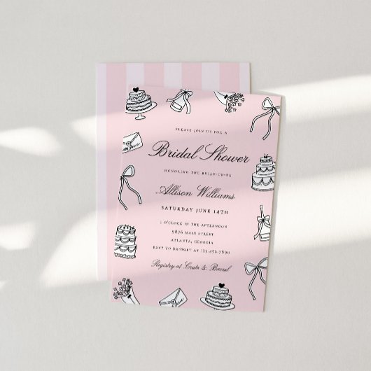 Whimsical handgetekende bruiloftsborrel kaart