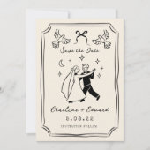 Whimsical handgetekende Doodle Save The Date (Voorkant)