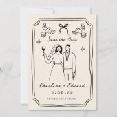 Whimsical handgetekende Doodle Save The Date (Voorkant)