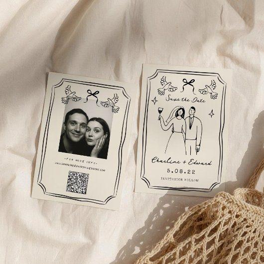 Whimsical handgetekende Doodle Save The Date