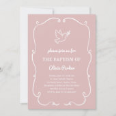 Whimsical Handgetekende Duif Roze | Doop Kaart (Voorkant)