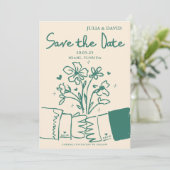 Whimsical Handgetekende Groene Bloemige Trouw Save The Date (Staand voorkant)