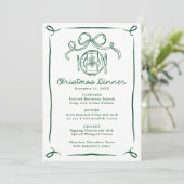 Whimsical Handgetekende Groene Strik Kerst Diner Menu (Staand voorkant)