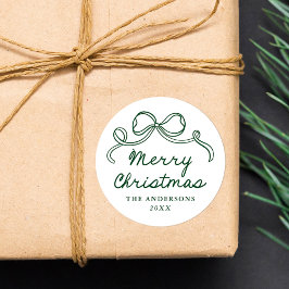 Whimsical Handgetekende Groene Strik Prettig Kerst Ronde Sticker