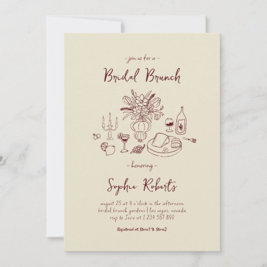 Whimsical Handgetekende Handgeschreven Bruidsbrunc Kaart (Voorkant)