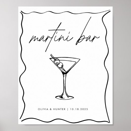 Whimsical handgetekende illustratie Martini Bar te Poster (Voorkant)