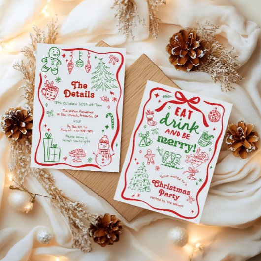 Whimsical Handgetekende Kerstfeest Kaart