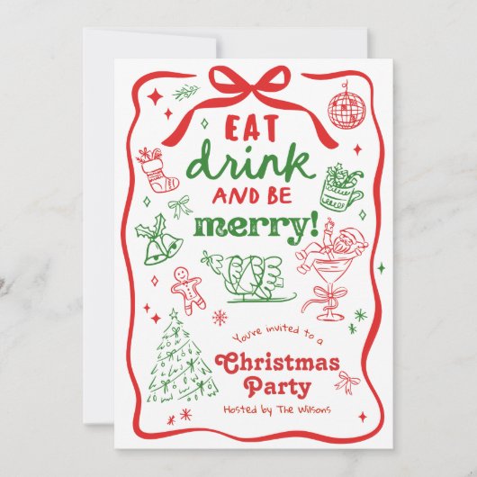 Whimsical Handgetekende Kerstfeest Kaart (Voorkant)