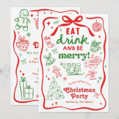Whimsical Handgetekende Kerstfeest Kaart (Voorkant / Achterkant)