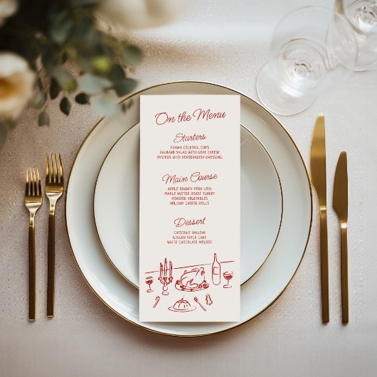 Whimsical Handgetekende Kerstmaaltijd Menu