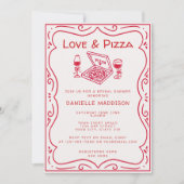 Whimsical handgetekende Love & Pizza Bruiloftsfees Kaart (Voorkant)