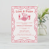 Whimsical handgetekende Love & Pizza Bruiloftsfees Kaart (Staand voorkant)