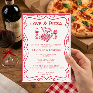 Whimsical handgetekende Love & Pizza Bruiloftsfees Kaart