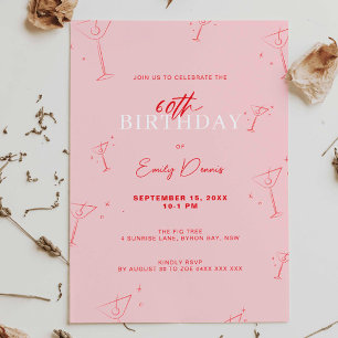 Whimsical handgetekende martini 60e verjaardagsfee kaart