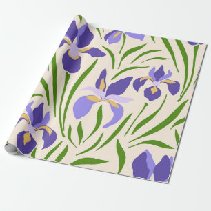 Whimsical Handgetekende Paarse Iris Botanisch Cadeaupapier