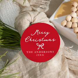 Whimsical Handgetekende Rode Kerstboog Ronde Sticker