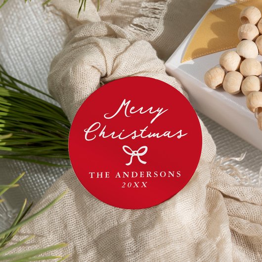 Whimsical Handgetekende Rode Kerstboog Ronde Sticker
