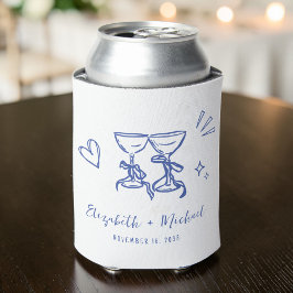 Whimsical handgetekende romantische blauwe bruilof blikjeskoeler