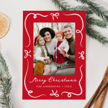 Whimsical Handgetekende Strikken Rood 2 Foto Kerst