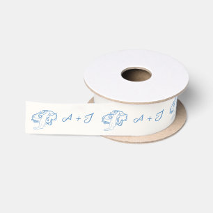 Whimsical Handgetekende Trouw Navyblauw Satijnen Lint