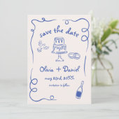 Whimsical Handgetekende Trouw Navyblauw Save The Date (Staand voorkant)