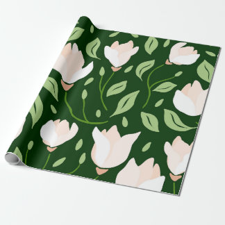 Whimsical Handgetekende Witte Magnolia Botanisch Cadeaupapier