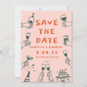 Whimsical Handgetrokken Funky Retro Hedendaags Save The Date (Voorkant)