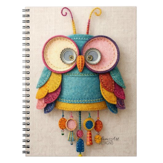Whimsical Handmade Felt Owl Art Notitieboek (Voorkant)