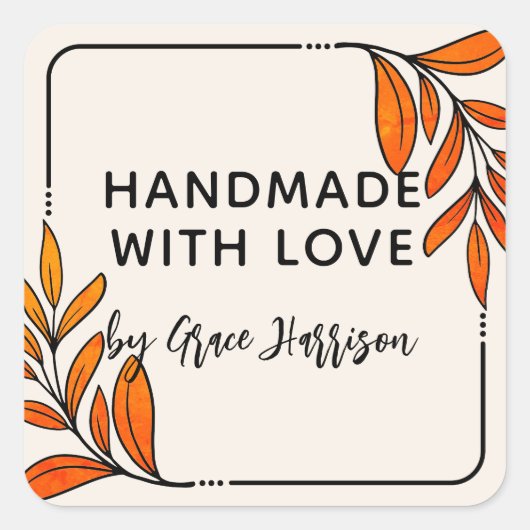 Whimsical Handmade with Love Vierkante Sticker (Voorkant)