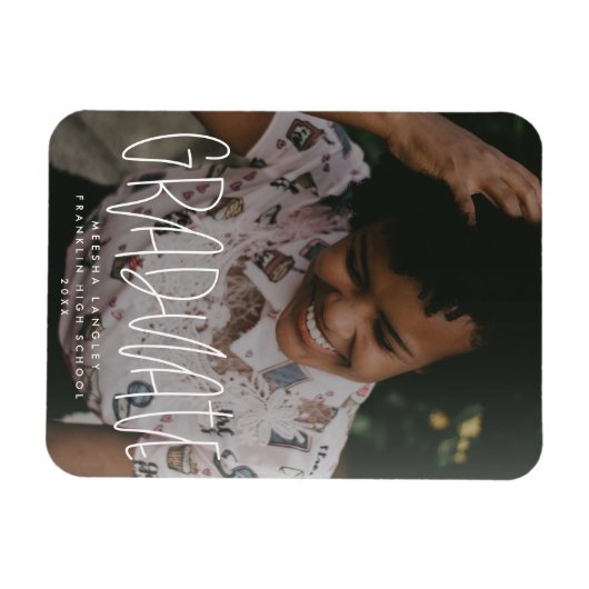 Whimsical Handwriting Overlay Photo Afstuderen Magneet (Horizontaal)