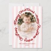 Whimsical Handwritten Merry Christmas Pink 2 Photo Feestdagenkaart (Voorkant)