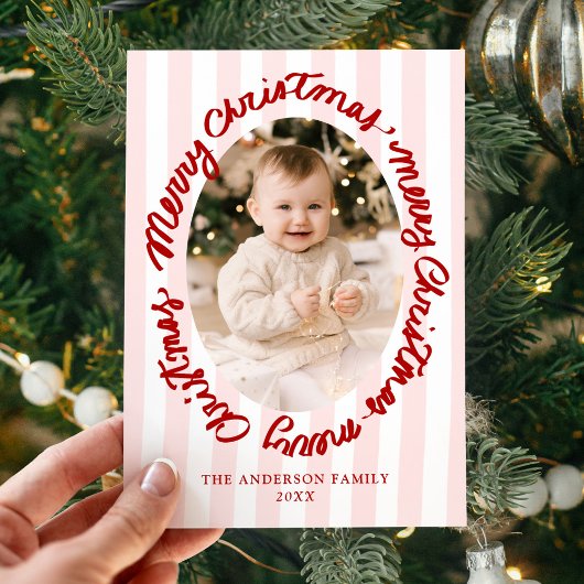 Whimsical Handwritten Merry Christmas Pink 2 Photo Feestdagenkaart