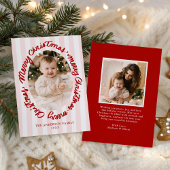 Whimsical Handwritten Merry Christmas Pink 2 Photo Feestdagenkaart