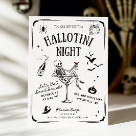 Whimsical Handwritten Skeleton Martini Halloween  Kaart