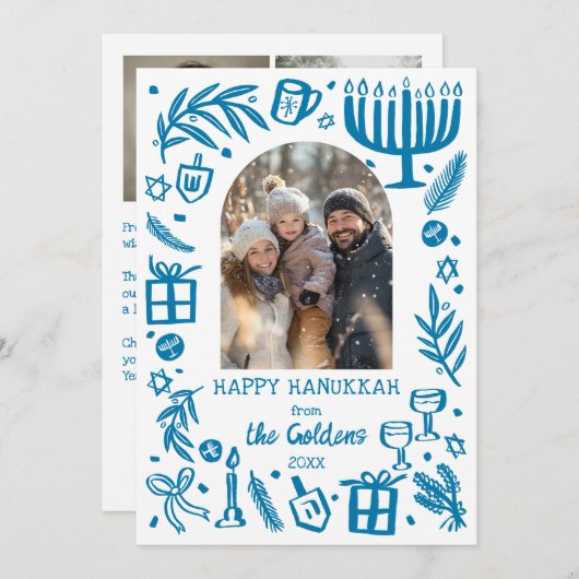 Whimsical Hanukkah Cute Custom Arch 3 PHOTO Feestdagenkaart (Voorkant / Achterkant)