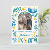 Whimsical Hanukkah Cute Custom Arch 3 PHOTO Feestdagenkaart (Staand voorkant)