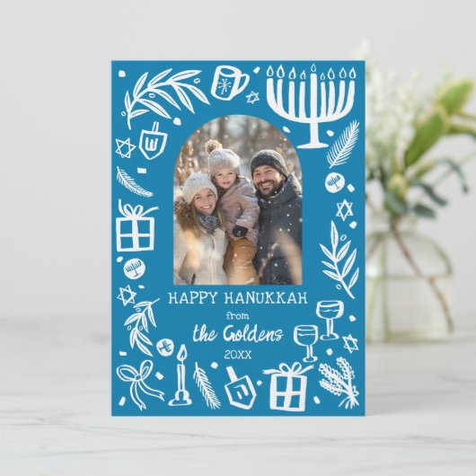 Whimsical Hanukkah Cute Custom Arch 4 PHOTO  Feestdagenkaart (Staand voorkant)