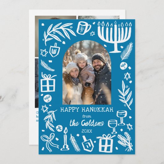 Whimsical Hanukkah Cute Custom Arch 4 PHOTO Feestdagenkaart (Voorkant / Achterkant)