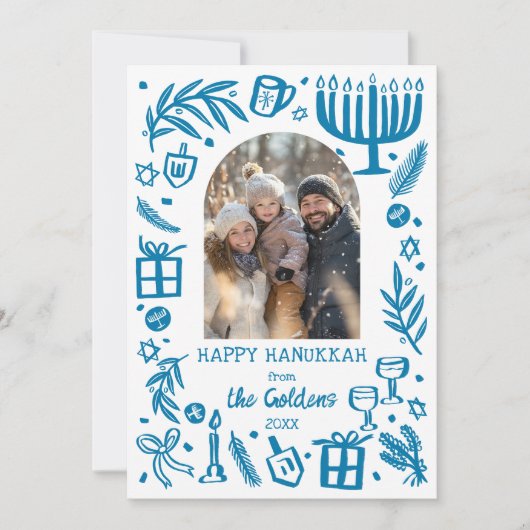Whimsical Hanukkah Cute Custom Arch PHOTO Feestdagenkaart (Voorkant)
