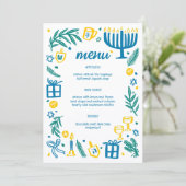 Whimsical Hanukkah Feestje Mooie Aangepaste Diner Menu (Staand voorkant)
