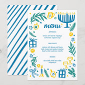 Whimsical Hanukkah Feestje Mooie Aangepaste Diner Menu (Voorkant / Achterkant)
