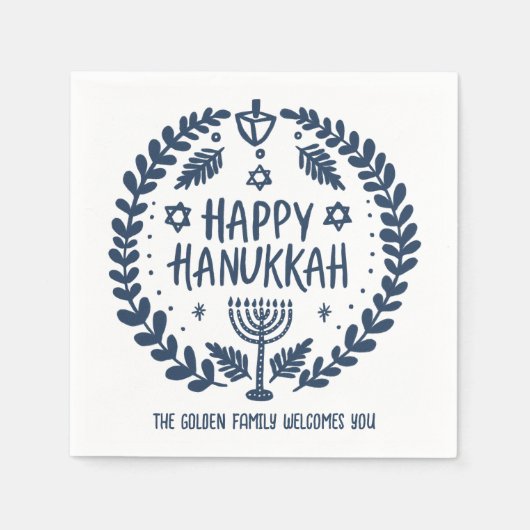 Whimsical Hanukkah Holiday Menorah Dreidel Custom Servet (Voorkant)