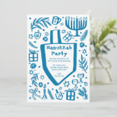 Whimsical Hanukkah Holiday Party Schattigee Aangep Kaart (Staand voorkant)