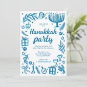 Whimsical Hanukkah Holiday Party Schattigee Aangep Kaart (Staand voorkant)