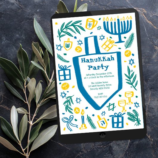 Whimsical Hanukkah Holiday Party Schattigee Aangep Kaart