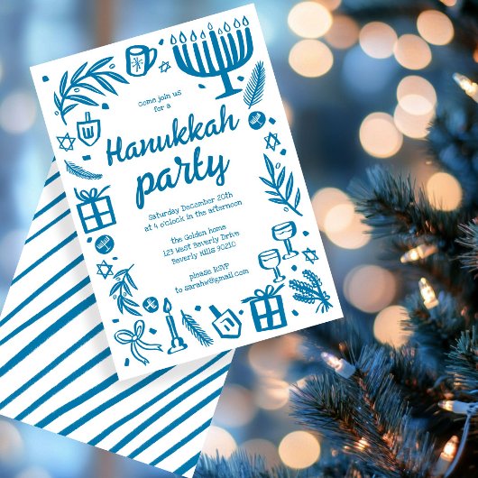 Whimsical Hanukkah Holiday Party Schattigee Aangep Kaart