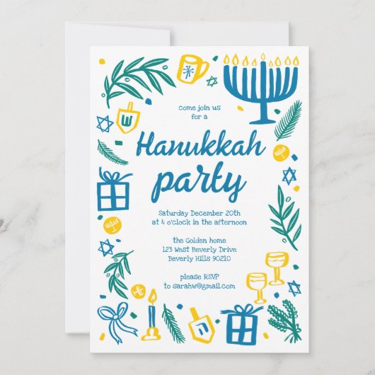 Whimsical Hanukkah Holiday Party Schattigee Aangep Kaart (Voorkant)