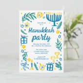 Whimsical Hanukkah Holiday Party Schattigee Aangep Kaart (Staand voorkant)